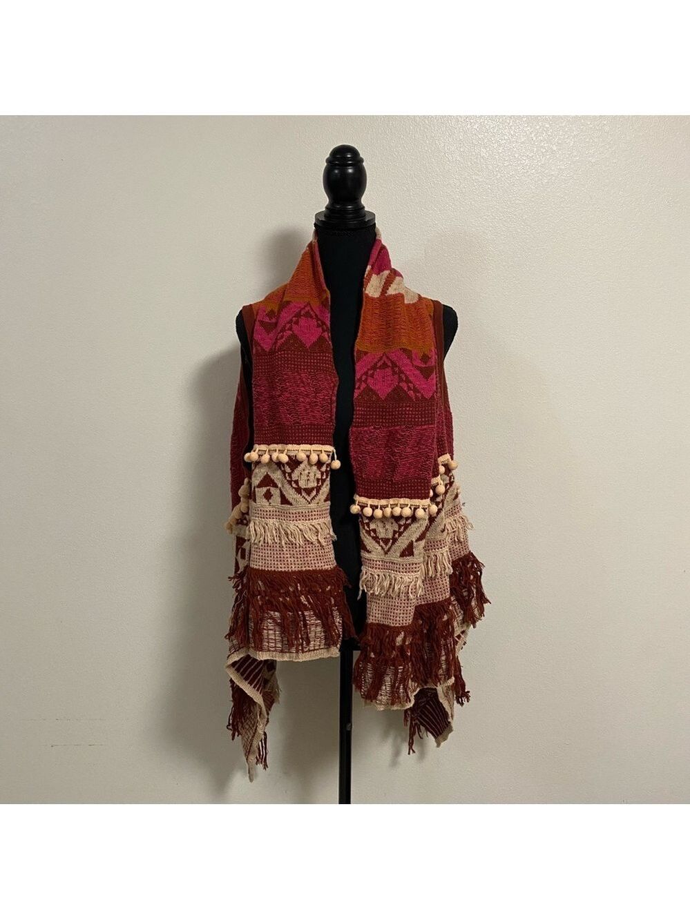 Moth Cardigan Women’s Size M/L Bohemian Durango Jacquard Fringe Cardigan